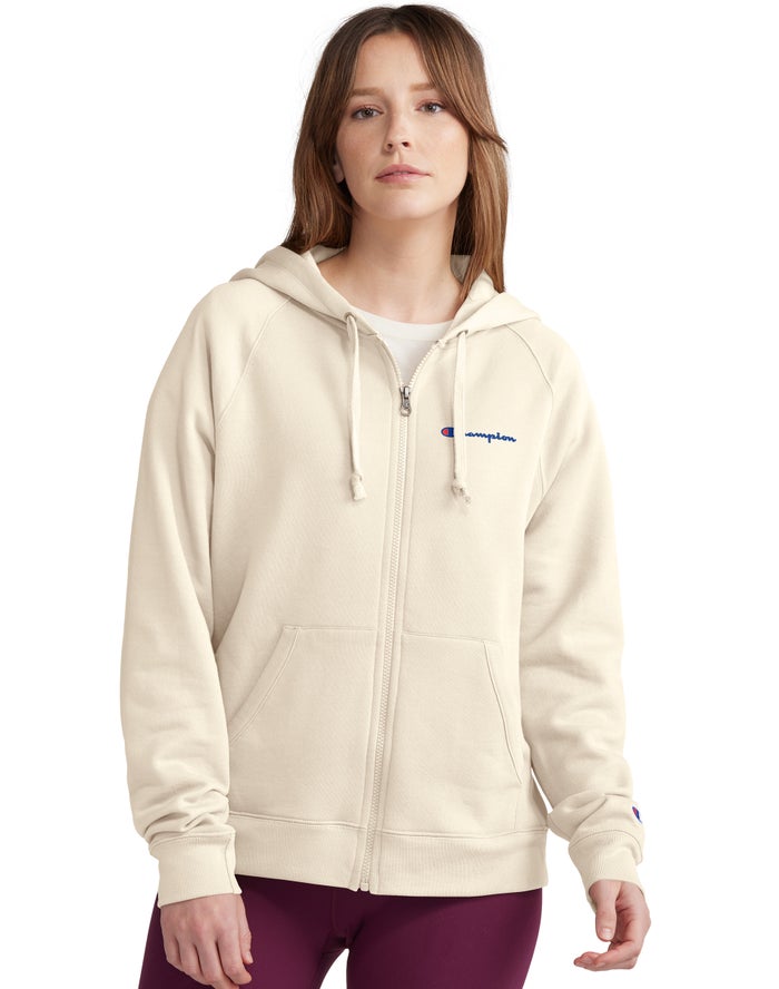 Champion Dame Hættetrøje Hvide - Powerblend Fleece Full Zip - Danmark ZMT-648392